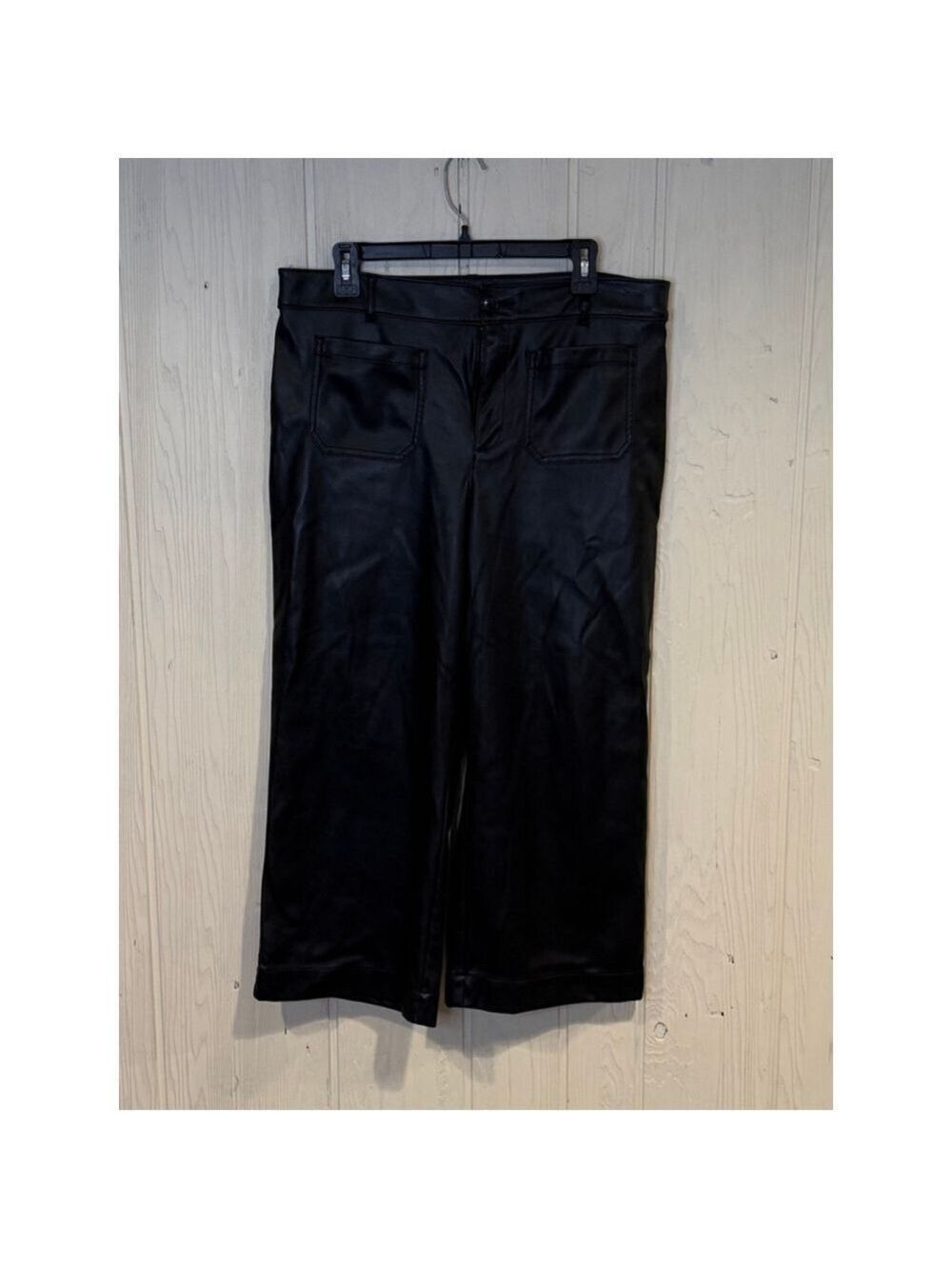 LOFT Black Petite 14P Faux Leather Wide Leg Pants